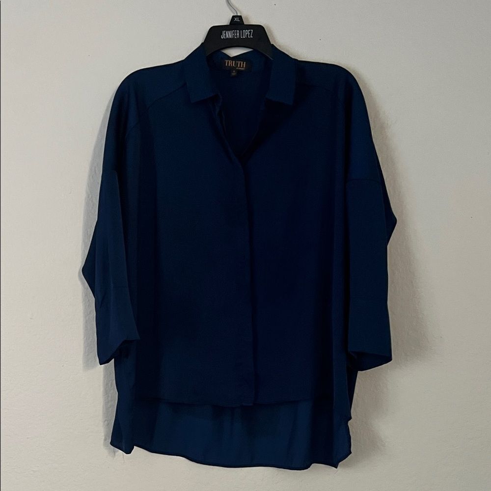 TRUTH by Republic Deep Blue Button Down  Oversized Shirt Silky Soft in Size S